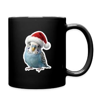 Blauer Wellensittich zwitschert Weihnachtslieder - Tasse einfarbig - Schwarz - Rechts