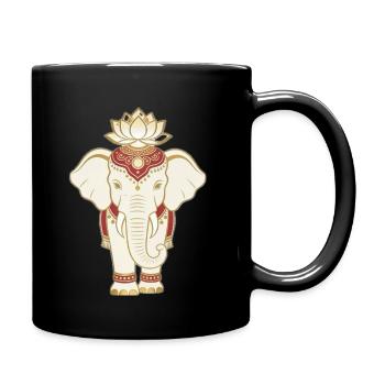 Goldener Mandala-Elefant und Lotus - Tasse einfarbig - Schwarz - Rechts
