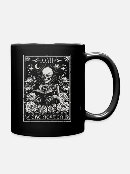 The Reader Tarot - Gothic Skeleton Among Flowers - Full Colour Mug - black