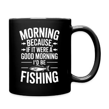 Morgenfisch-Zitat-Abschlag - Tasse einfarbig - Schwarz - Rechts