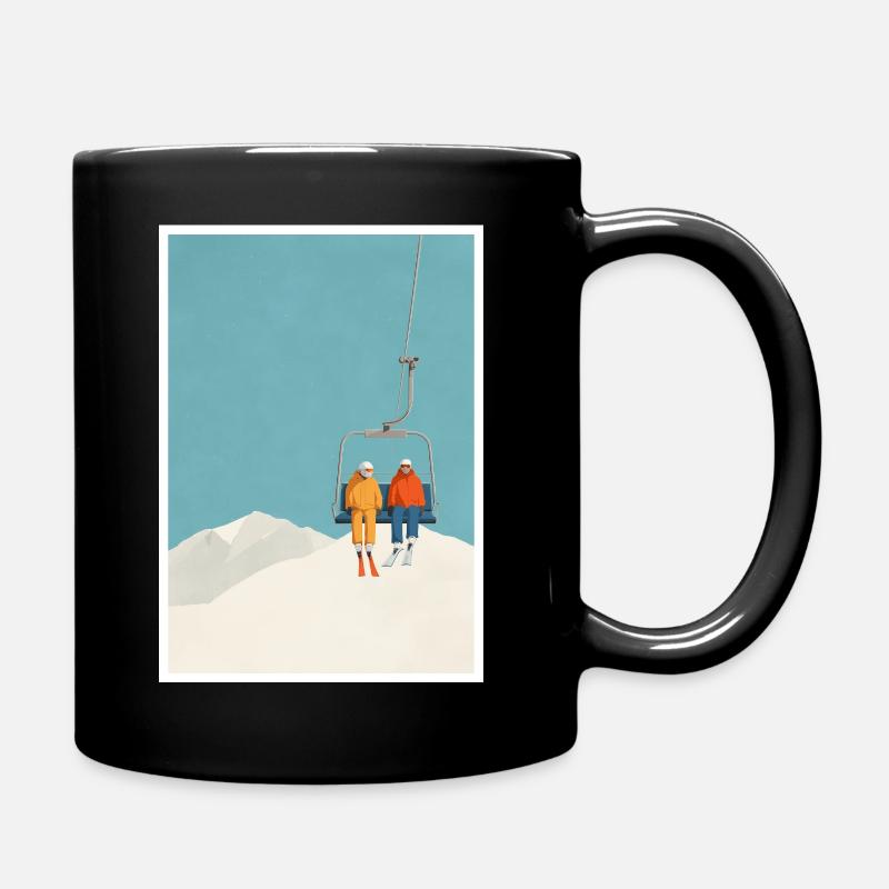 Schneebedecktes Skilift-Duo - Tasse einfarbig - Schwarz