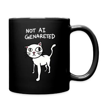 Not AI Generated - Funny Cat Meme - AI satire - Full Colour Mug - black - Right