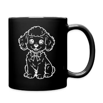 Poodle with bow illustration - Full Colour Mug - black - Right