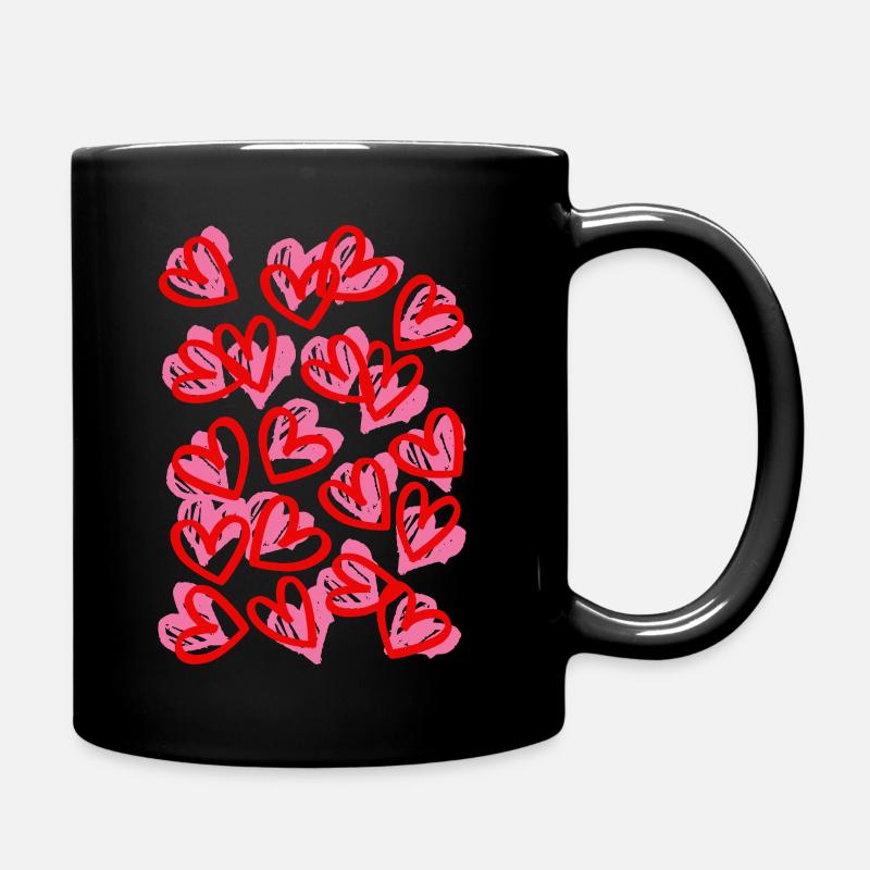 Heartfelt Doodle Hearts Pattern - Full Colour Mug - black