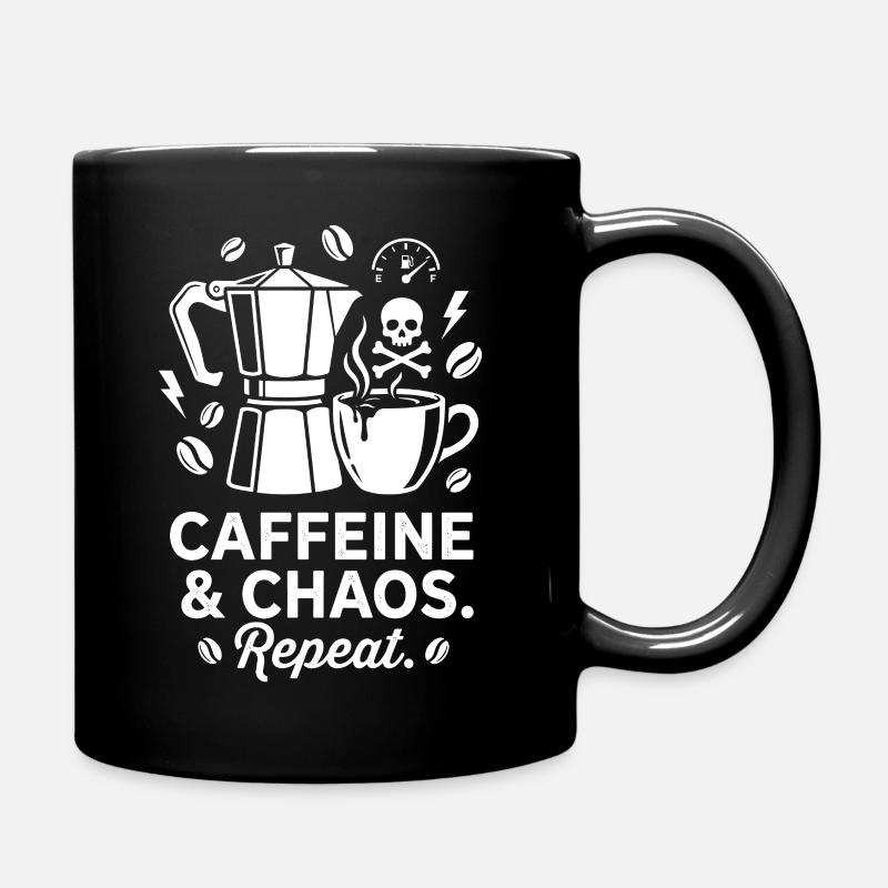 Kaffeechaos: Mokka, Schädel & Repeat - Tasse einfarbig - Schwarz