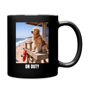 On Duty Golden Retriever Lifeguard Dog Meme - Full Colour Mug - black - Right