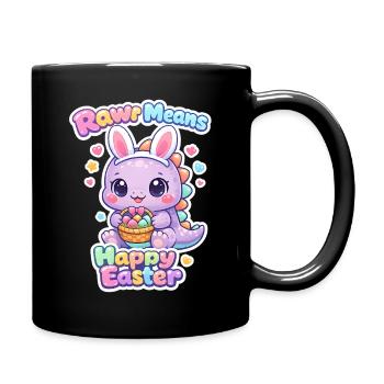 Bunnies Kids Easter Rawr Dino Happy Easter - Full Colour Mug - black - Right