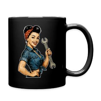 Pin-up Girl rétro : mécanicienne avec des outils - Mug uni - noir - Droite