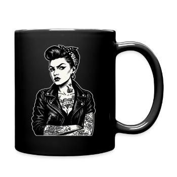 Rockabilly Pin-Up: 50s Outlaw Girl mit Tattoos - Tasse einfarbig - Schwarz - Rechts
