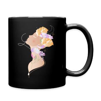 Woman portrait with flowers illustration - Full Colour Mug - black - Right