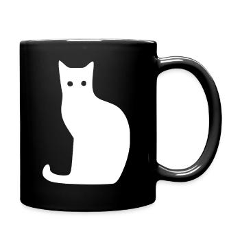 Katze Silhouette Minimal Design Cat Lover Katzen - Tasse einfarbig - Schwarz - Rechts