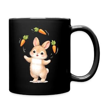 Cute bunny juggles carrots - Full Colour Mug - black - Right