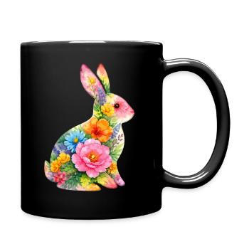 Hase Wasserfarben Blumen Ostern - Tasse einfarbig - Schwarz - Rechts