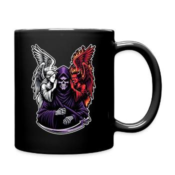 Sensenmann mit Engel und Dämon - Tasse einfarbig - Schwarz - Rechts