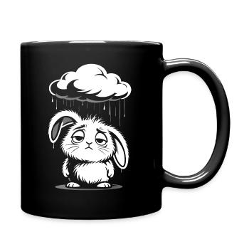 Sad Bunny - Cute Rain Cloud Design - Full Colour Mug - black - Right