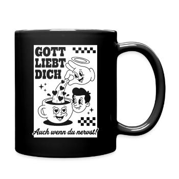 Gott liebt dich Lustig Cartoon - Tasse einfarbig - Schwarz - Rechts