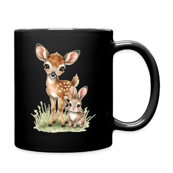 🦌🐰Fawn and Tender Bunny – Illustration - Full Colour Mug - black - Right