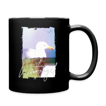 Wattvogel® Nordsee Möwe – Strandkorb Moment  - Tasse einfarbig - Schwarz - Rechts