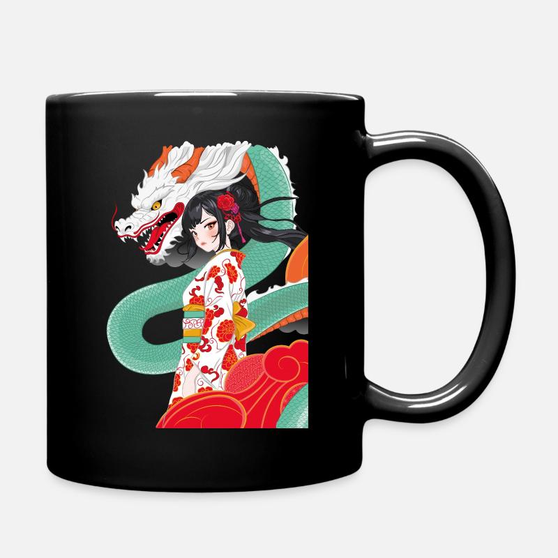 Geisha style anime avec dragon - Mug uni - noir