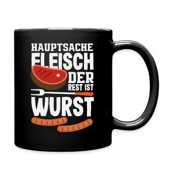 Grillmeister Geschenk Fleisch Wurst & Bier - Tasse einfarbig - Schwarz - Rechts