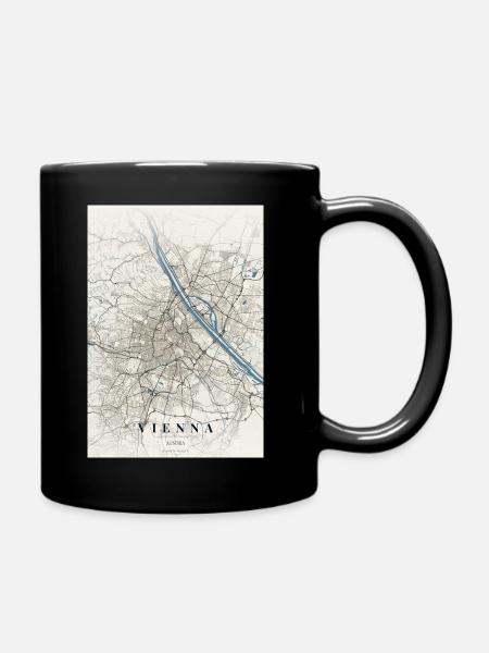 Map of Vienna: Streets and Blue River - Full Colour Mug - black