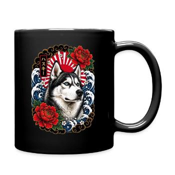 Siberian Husky im japanischen Irezumi Stil - Tasse einfarbig - Schwarz - Rechts