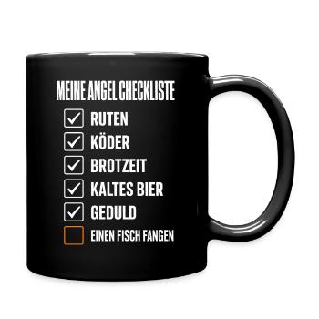 Meine Angel Checkliste Lustiges Angler Motiv mit - Tasse einfarbig - Schwarz - Rechts