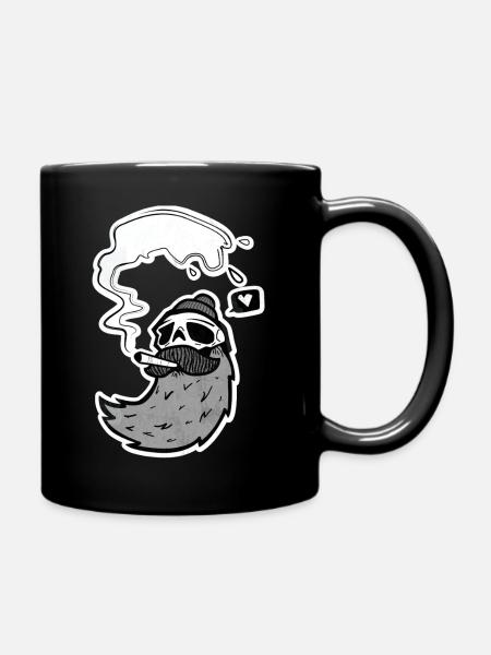 Surfer Skull – Skull with Wave & Heart - Full Colour Mug - black