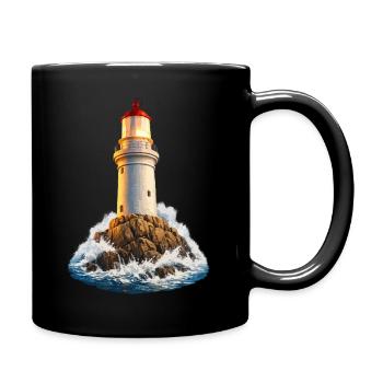 Lighthouse on rocks near waves - Full Colour Mug - black - Right