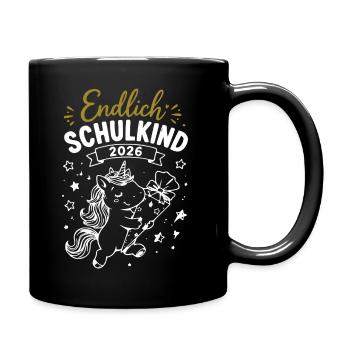 Endlich Schulkind 2026 Unicorn - Tasse einfarbig - Schwarz - Rechts
