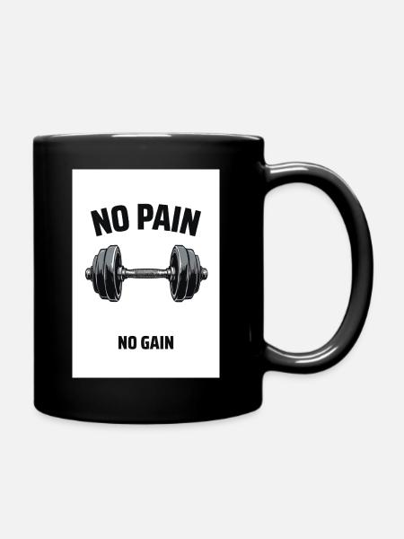 No Pain No Gain Fitness Design - Full Colour Mug - black