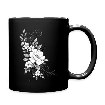 Schwarz-weiße lineare Blüten - Tasse einfarbig - Schwarz - Rechts