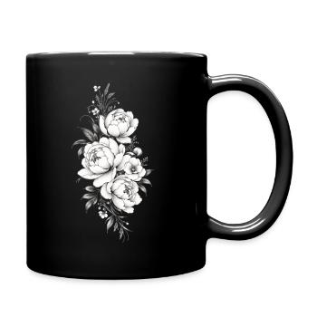 Zeitlose Graustufen-Floral - Tasse einfarbig - Schwarz - Rechts