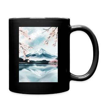 Mount Fuji and cherry blossoms - Full Colour Mug - black - Right