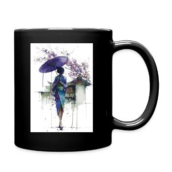 Urban Kimono Under Umbrella - Full Colour Mug - black - Right