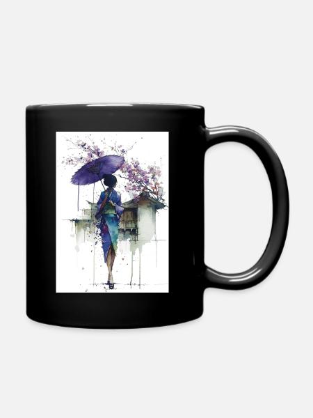 Urban Kimono Under Umbrella - Full Colour Mug - black