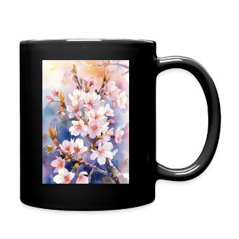 Aquarellfarben pastellfarbene Kirschblüten - Tasse einfarbig - Schwarz - Rechts