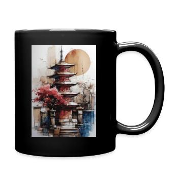 Zen-Sonne-Aquarellpagode - Tasse einfarbig - Schwarz - Rechts