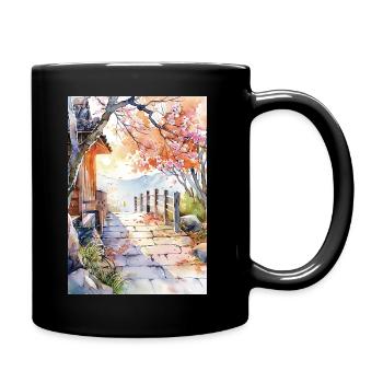 Floral path in watercolor - Full Colour Mug - black - Right