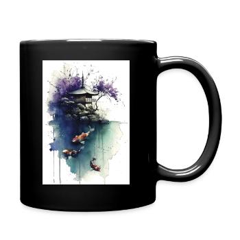Aquarell-Koi und Kirschpagode - Tasse einfarbig - Schwarz - Rechts