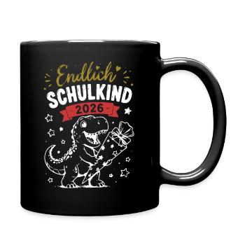 Endlich Schulkind 2026 Dino - Tasse einfarbig - Schwarz - Rechts