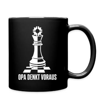 Opa Denkt Voraus – Schach König Zahnrad Design - Tasse einfarbig - Schwarz - Rechts