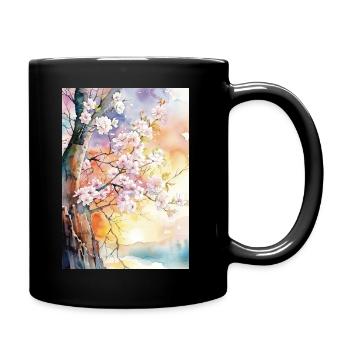Cerisiers en Aube Watercolor - Mug uni - noir - Droite