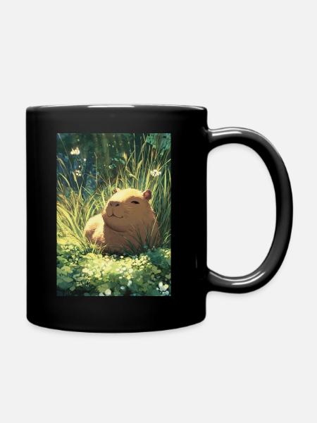 Sonnenhamster im Gras - Tasse einfarbig - Schwarz
