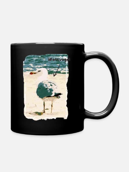 Wattvogel Möwe am Strand - Tasse einfarbig - Schwarz