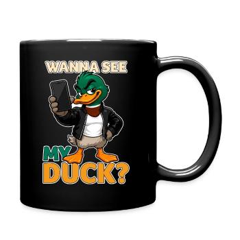 Wanna See My Duck? Funny Mallard Pun - Full Colour Mug - black - Right