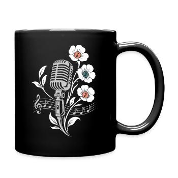 Vintage Microphone – Music and Flowers Motif - Full Colour Mug - black - Right