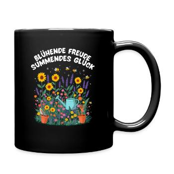 Blühende Freude, summendes Glück – Gärtner Design - Tasse einfarbig - Schwarz - Rechts