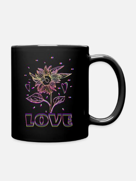 Neon Sonnenblume Love - Tasse einfarbig - Schwarz