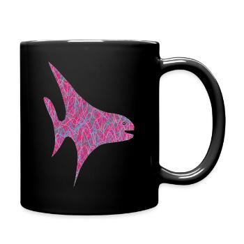 Neon Scribble Fisch Muster - Tasse einfarbig - Schwarz - Rechts
